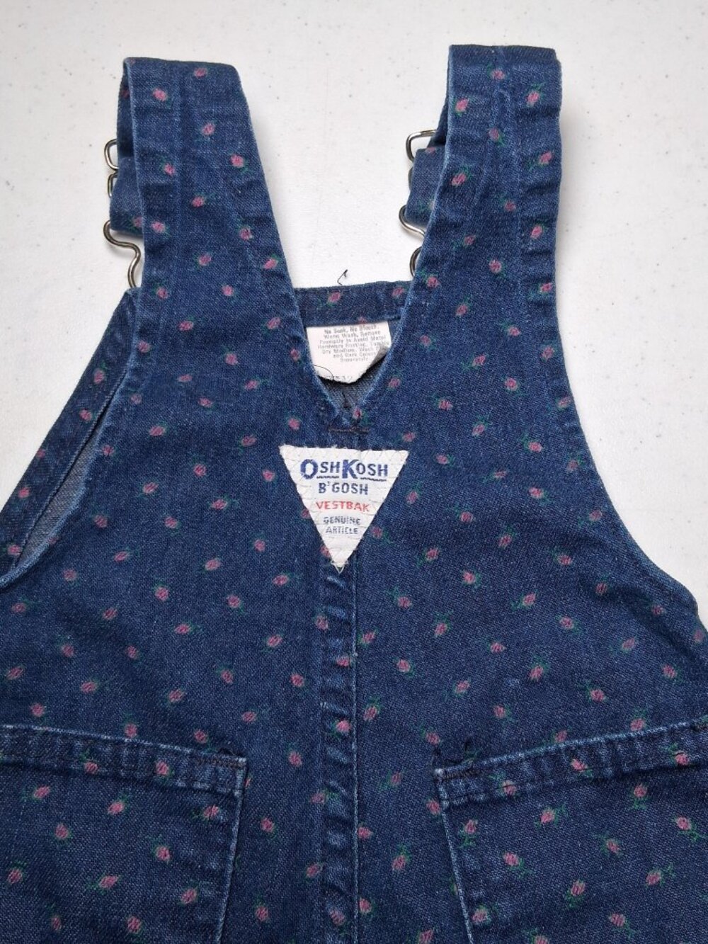 Vintage Osh Kosh B Gosh Overalls Girls 12 MOS Pink Floral Blue Denim Vestbak - Picture 6 of 16